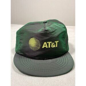 RARE VTG AT&T LOGO GREEN SNAPBACK HAT BEFORE YOU DIG CALL MADE IN USA Iridescent